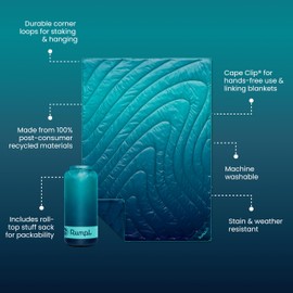 Rumpl Original Puffy Blanket - Warm Puffy Camping Blanket, 100% Recycled Polyester Insulation, Lightweight, Packable, Water-Resistant, Outdoor Puffer Blanket, 52"x75", Ocean Fade