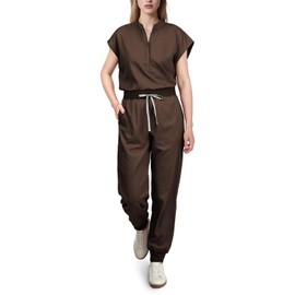 Eadflie Scrubs for Women Set - [Brown/XS], Cool Stretch Jogging Scrub Nurse Uniform Set, Comfortable Breathable Scrub Tops and Scrub Pants, Multi Pocket Stand Collar Design for Nurse Workwear