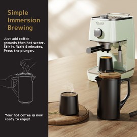 DHPO Ceramic French Press Coffee Maker, 22 Ounce Coffee Press Manual Brewer with Walnut Wood Lid, Premium Food Grade Stainless Steel Filter with Dual Screen for Coffee and Loose Tea, Gift Box, Black