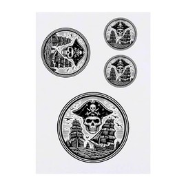 4 x 'Pirate Ships & Skull' Temporary Tattoos - Water Resistant, Skin-Safe, Non-Toxic Transfers, Mixed Sizes (TO00070386)