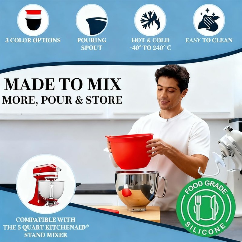 Topcover Silicone Bowl Liners for Kitchen,Silicone Liners Mixer for 5