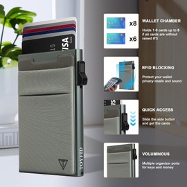 TOYFID Minimalist Card Wallet for Men,Slim Credit Card Holder for Debit/Bank/Golf Card Organiser,Pop Up,RFID Blocking,6 Cards Holder with 1 Additonal Money Pocket, Grey
