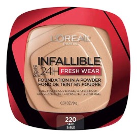 LOréal Paris Infallible 24H Fresh Wear, Base de Maquillaje en Polvo con SPF 25, Alta Cobertura con Acabado Mate, Larga Duración y Control de Brillo,  