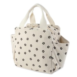 FYting Women's Lunch Bag, 12 L Cool Bag, Small Corduroy, Side Pockets with Large Capacity, Store Umbrellas, Water Cups, Tableware, Mobile Phones, Suitable for Picnics, Work, School (Flowers)