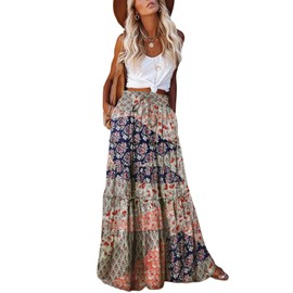 Punude Women's 2024 Summer Skirt High Waist Flowy A Line Boho Skirt Maxi Skirt with Pockets Splice Orange L