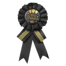 PATIKIL 60th Birthday Ribbon, Satin Fabric Tinplate Badge Pin Birthday Badge Pin for Women Brooch Gifts Party Decoration, Black