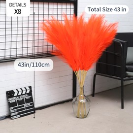 Wttisel 43" Orange Pampas Grass Tall - 8 PCS Faux Pampas Grass Decor Artificial Pompas Grass for Floor Vase Filler Wedding Boho Home Baby Shower Mothers Day Decoration