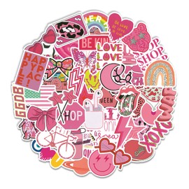 100 Pcs Preppy Stickers Vinyl Pink Aesthetic Waterproof Sticker Decor Party Supplies Suitable for Laptop Mobile Phone Computer Skateboard Water Bottle Suitcase Car