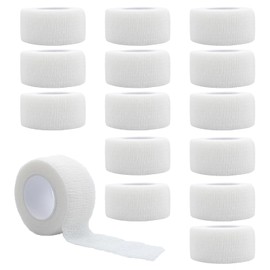15 Roll 2.5cm x 4.5m Selbstklebender Verband,selbsthaftende Bandage,haftbandage,selbstklebend,Bandage,Elastische Binde Bandage,Vet Verband,für Hand Arm Fuß Gelenk Finger(Weiß)