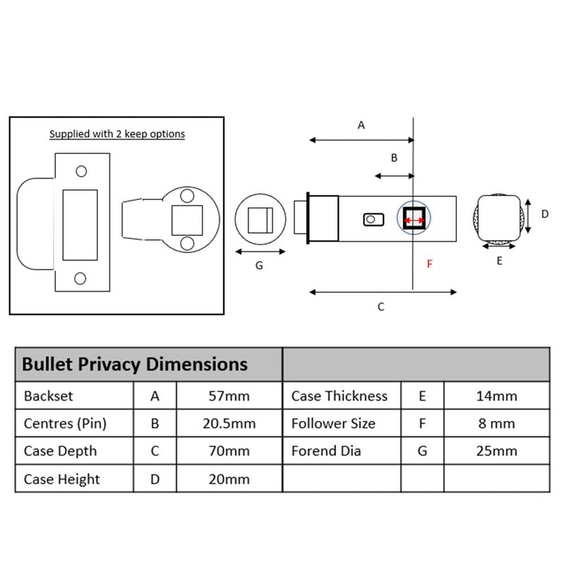 HANDLEZONE® 76mm Privacy Bullet Latch, Round Designer Mortice Latch, Catch