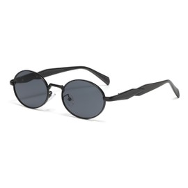 Hviomru Retro Oval Sonnenbrille für Frauen Männer Mode kleine runde Sonnenbrille 90er Jahre Vintage Schattierungen Schwarz/Schwarz