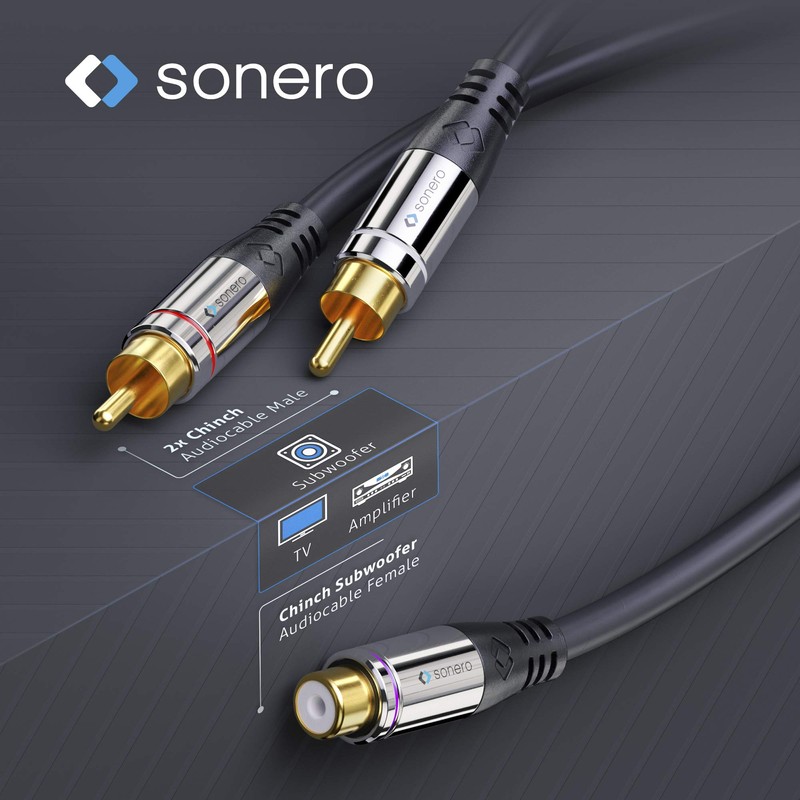 sonero® Premium Subwoofer Audio Adapter, 0,20m, 2x Cinch Stecker auf