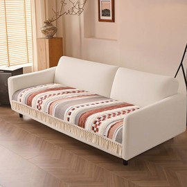 VClife Boho Couch Cover Cotton Linen Tufted Sofa Cover with Tassel, Dog Couch Cover for 3 Cushion Couch Sofa Non Slip Sofa Cover for Living Room, 35.4x70.9 inch