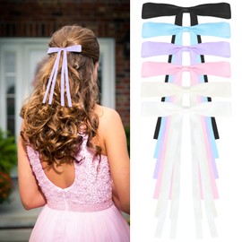 Large Bow Hair Clips Hair Ribbons for Women, 6Pcs Hair Clips with Long Silky Satin Ponytail Holder Accessories