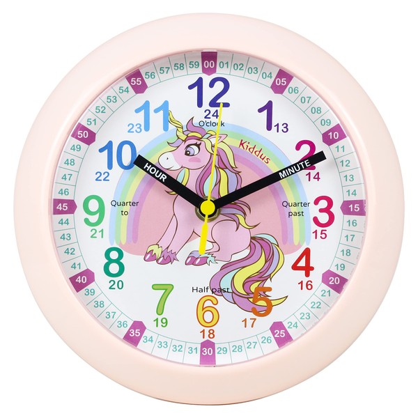 Kiddus Wall Clock for Boys and Girls. Silent Analogue Time