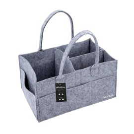 MCUILEE Felt Bag Grey Baby Nappy Caddy Bag, Children's Room Storage Space Piece Foldable Felt Handle Storage Basket Organiser, Storage Space Children's Room Basket Interchangeable Compartments for