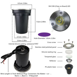 ZSGoes 6 Pack 3W Warm White LED Well In Ground Landscape Lights IP67 Waterproof for Outdoor Lighting, Garden, Yard, Patio, Driveway, Deck, Step, Pathway, Low Voltage 12V 24V DC AC