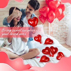 100 Pcs Heart Foil Balloons 10 Inch Heart Balloons Romantic Love Balloons Heart Shaped Balloons Valentine Decorations for Valentine's Day Wedding Proposal Birthday Party (Red)