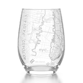Well Told Engraved New York City Map Stemless Wine Glass, Etched Wine Glass (15 oz, Clear) City Map Wine Glass, Custom Wine Glass, Gifts for Wine Lovers