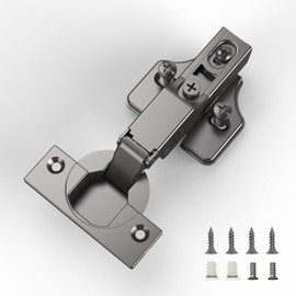 Furniware 2 Pieces Half Overlay Kitchen Cabinet Hinges,Clip ON Plate European Hinges,1/2" Soft Closing Cabinet Hinges,3D Adjustable Black Nickel Concealed Kitchen Cabinet Door Hinges