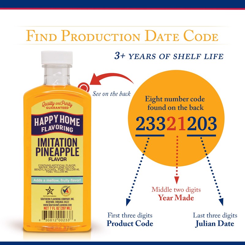 Happy Home Imitation Pineapple Flavoring, Certified Kosher, 7 oz.