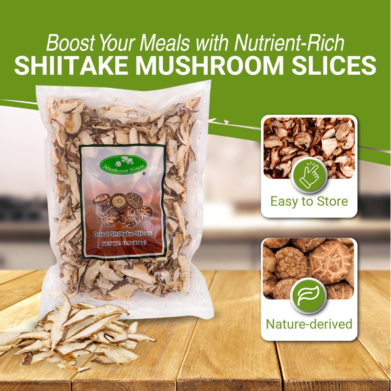 Mushroom House Dried Shiitake Mushroom Slices, 1 Pound