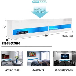wuleen Floating LED TV Stand, Wall Mounted Entertainment Center with Storage and LED Light Socket Board, Modern High Gloss TV Stand Fits Up to 80 Inch TV, led Floating Shelf