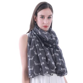 Lina & Lily Pembroke Welsh Corgi Dog Print Women's Scarf Shawl Wrap Lightweight (Dark Gray)