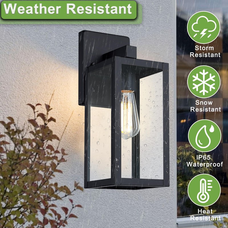 GRUENLICH Waterproof Large Outdoor Wall Lanterns, Modern Black Porch Sconces