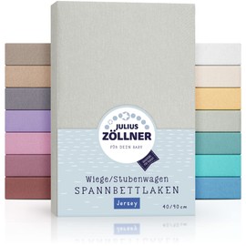 Julius Zöllner Jersey Fitted Sheet for Cots and Bassinets, 90 x 40 cm, Various Colours Pale Grey Light grey