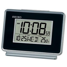 Seiko LCD Dual Alarm Calendar Clock-Black, 6x12x8 cm