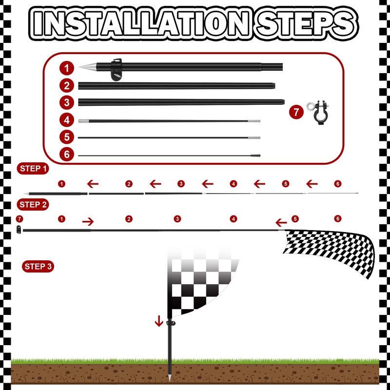 Remagr 2 Sets 7 ft Checkered Flags Banner Black and
