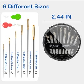 30-Pack Premium Hand Sewing Needles, 6 Sizes Assorted Needles with 2 Threaders, Embroidery Needles for Handsewing, Large Eye Sewing Needle Kit for Art and Craft Projects, Sewing Sharp Needles