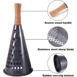 Kitchen Grater Potato Grater Fruit Chopper Home Tools Cheese Grater Handle Cheese Graters Cone-Shaped Cheese Grater Vertical Cheese Grater Kitchen Accessory Wood Cheese Grater and Slicer(Black 27cm)
