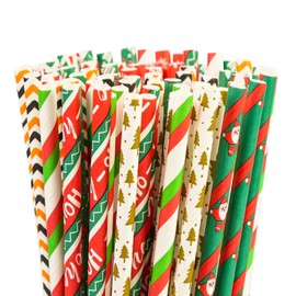 100PCS Christmas Paper Straws,10 Mixed Styles Red Green White Gold Christmas Party Drinking Straws,7.75 inch Biodegradable Christmas trees Snowflakes Santa Claus Elk Design Decorations Supplies