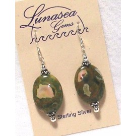 LUNASEA TREASURES UNUSUAL RHYOLITE JASPER GEMSTONE STERLING SILVER BEAD EARRINGS