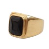 PMTIER Men's Stainless Steel Gold Plated Ring with Square Black