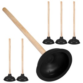 Lallisa Toilet Plungers with 18 Inch Long Wooden Handle Force Suction Cup Rubber Plunger for Bathroom Heavy-Duty Strong Sink to Fix Clogged Toilets Drains Sinks(Black,6 Pcs)