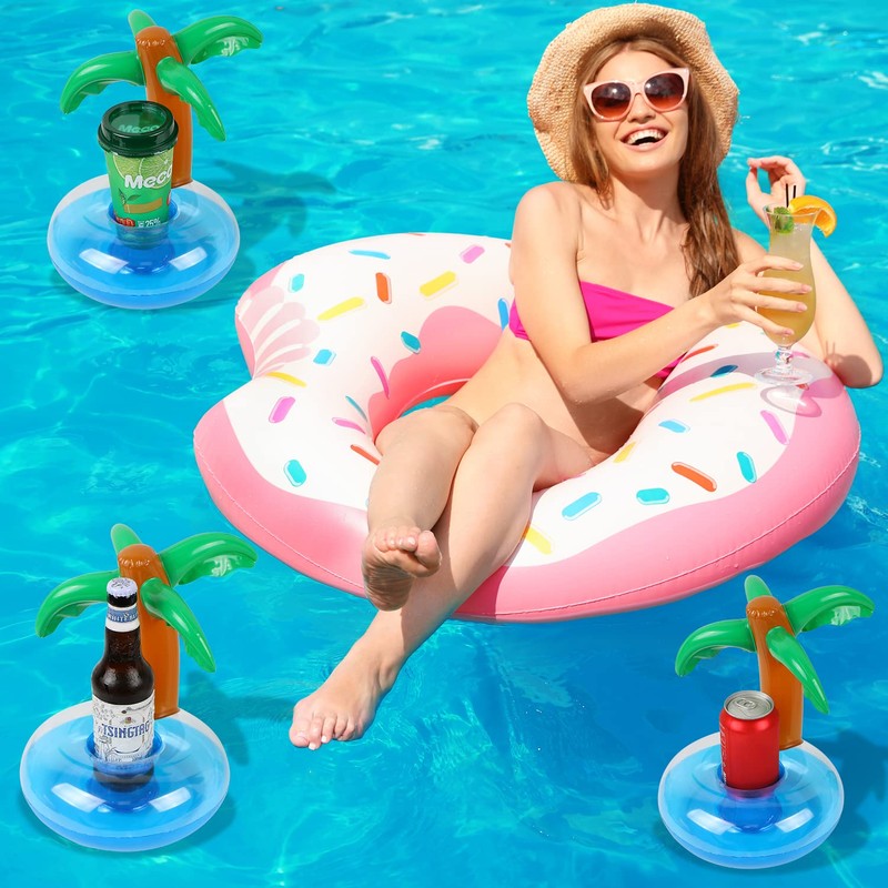 LIYDE 6 Pack Palm Tree Inflatable Drink Holder Floaties for
