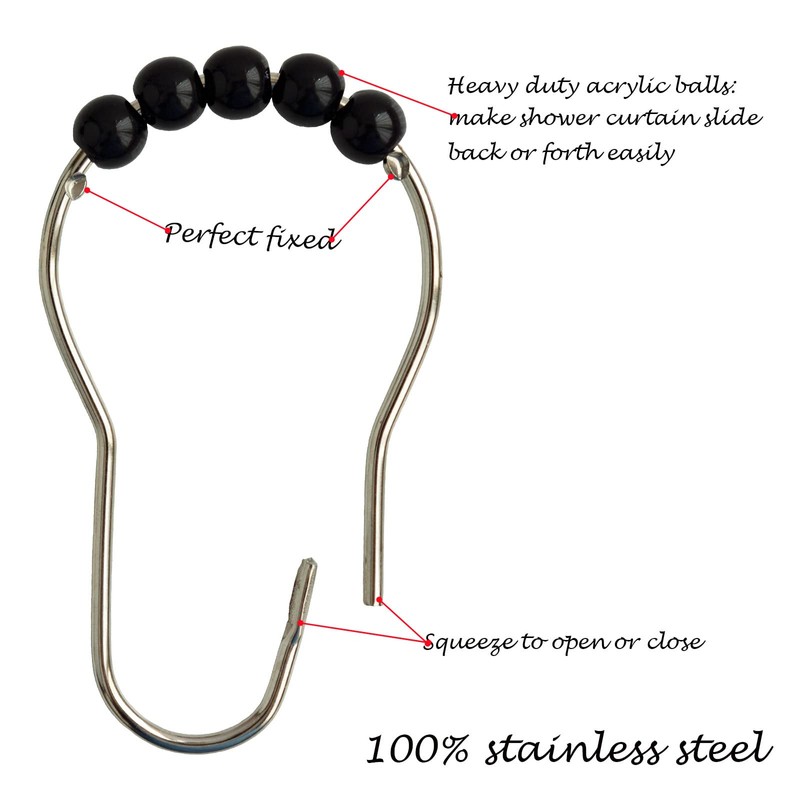 Shower Curtain Hooks Rings Stainless Steel Shower Hooks Black Acrylic