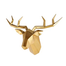 XYQXYQ Copper Deer Head Wall Decor, Faux Resin Animal Head Sculpture, Gold Accent Stag Wall Art, Modern Antler Wall Hanging, Decorative Deer Head for Living Room, Bedroom, or Office (Gold)