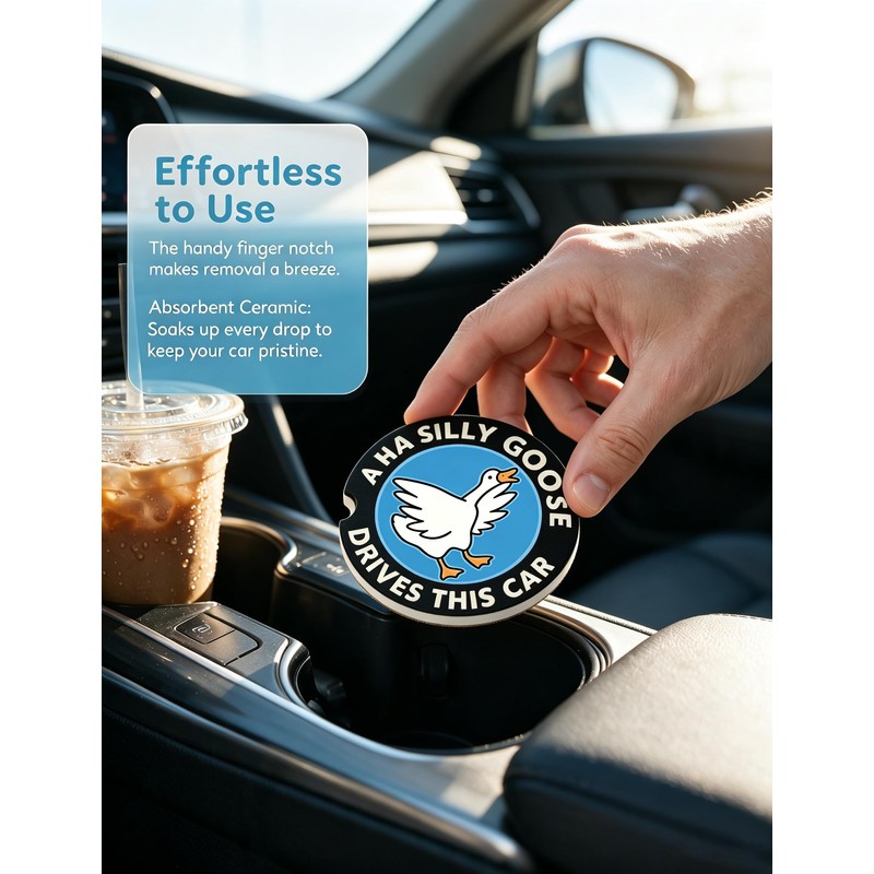 Ceramic Car Coasters for Cup Holders 2 Pack Cute Car