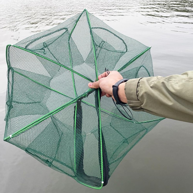 DYNAVERT 魚取り網 6穴 カゴ エビ カニ網 折り畳み可能 コンパクト収納 ジッパー付き 魚網