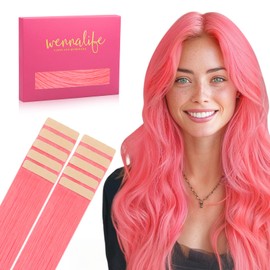 WENNALIFE Tape in Hair Extensions Human Hair, 10pcs 30g 24 inch Light Pink Real Human Hair Extensions for Women Colored Soft Colorful Rallonge Cheveux Humain Naturel Straight Remy Girls Birthday Gifts