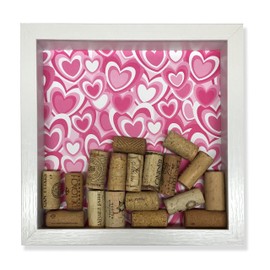 Pink Hearts Wine Cork Shadow Box, Anniversary, Romantic Gift, 9 7/8" x 9 7/8"