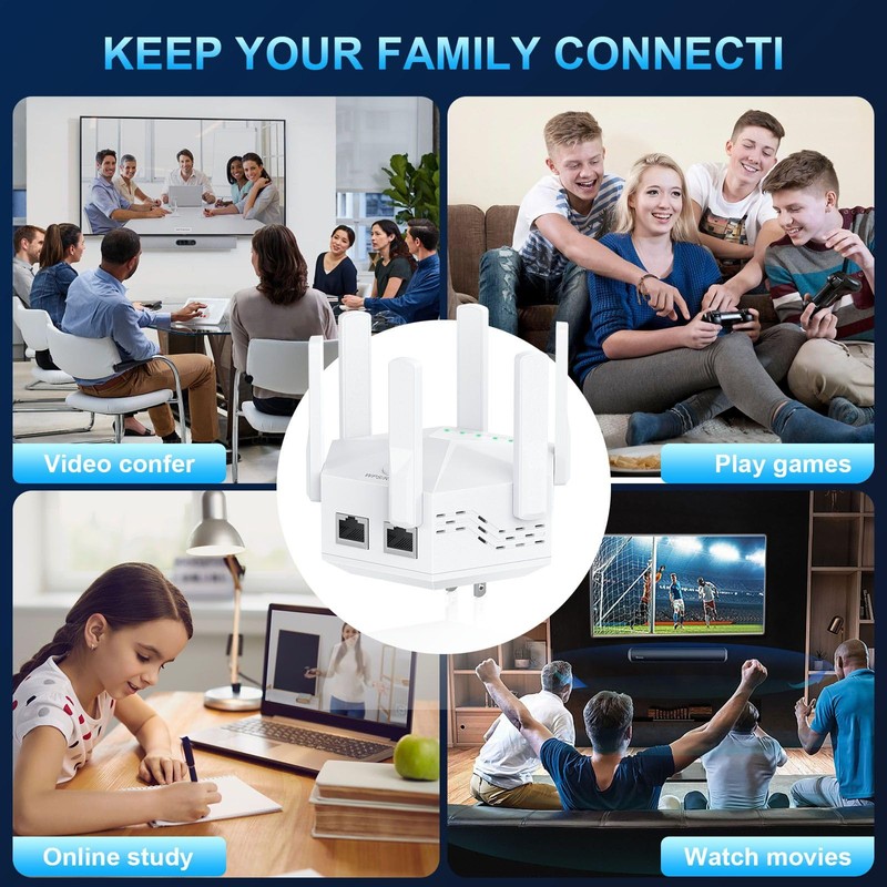 2024 WiFi Extender Signal Booster for Home Powerful 6 Antennas