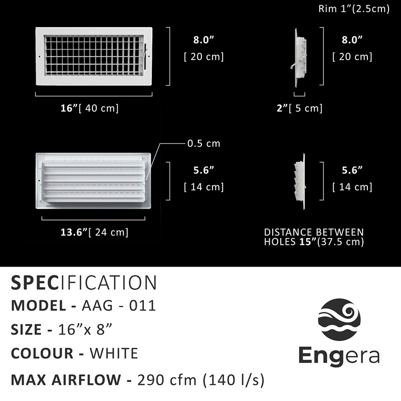 Engera Adjustable Double Deflection HVAC Air Register-Supply Air Diffuser Air