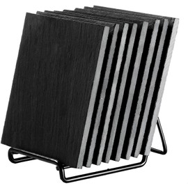 Juvale Square Black Slate Coasters Set - Coffee Table Protection & Decor - Smooth Edge Absorbent Slate Drink Coasters - Holder Included - 4 x 4 Inches, Pack of 8