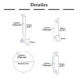 QWALIT Clear Cartilage Earrings Clear Earrings For Sports Work Plastic Earrings For Sensitive Ears Invisible Earrings Spacers Earring Retainer Clear Rook Earring