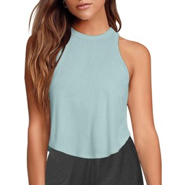 LASLULU Womens Workout Tank Tops Sleeveless Athletic Gym Shirts Racerback Yoga Pilates Tops Summer Fashion 2025(Blue Glass Small)